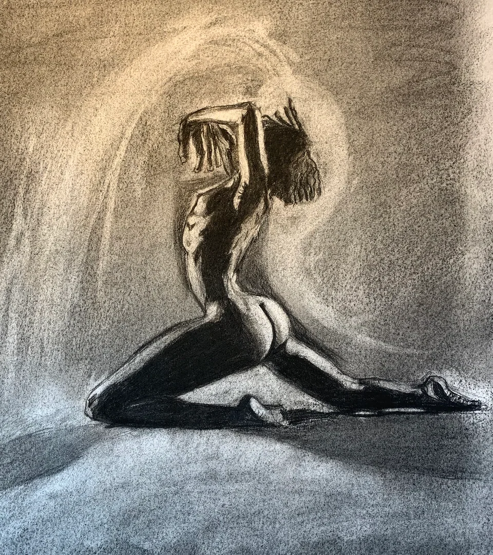 Charcoal figure study of a kneeling woman