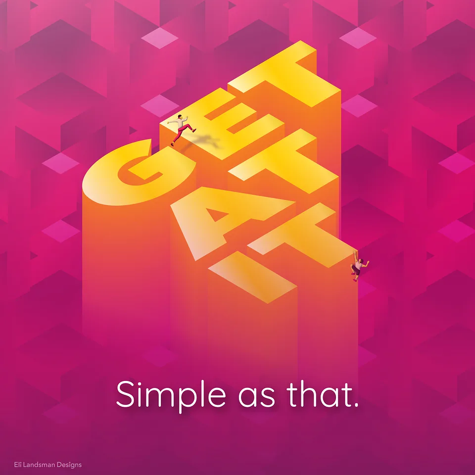 Get At It motivational poster with 3D lettering on a magenta background