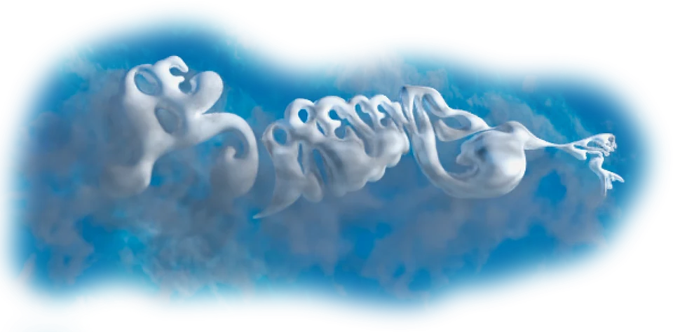 Orihon illustration detail of glowing blue paint clouds