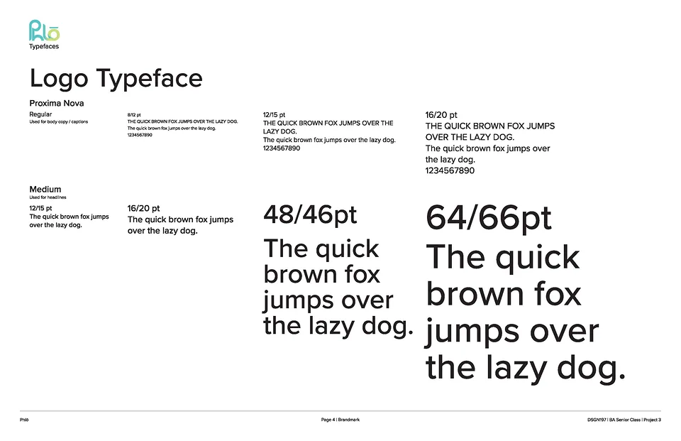 Phlō brand guideline page specifying the logo typeface