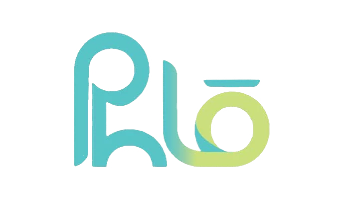Phlō wordmark in a teal-to-lime gradient on black