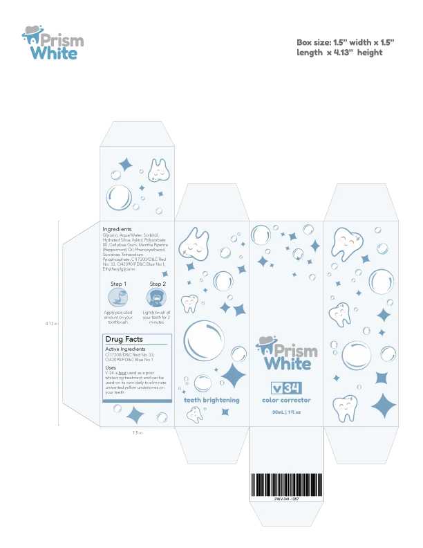 Prism White V34 box dieline with ingredients and drug facts