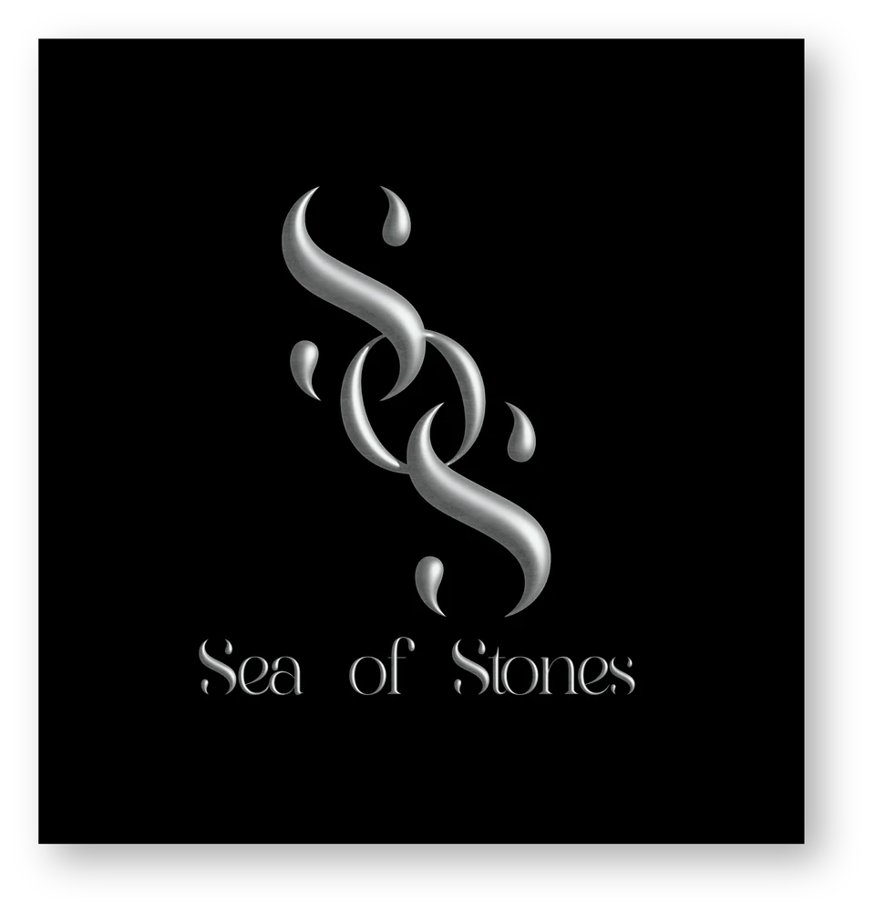 Sea of Stones SOS monogram in chrome above the wordmark